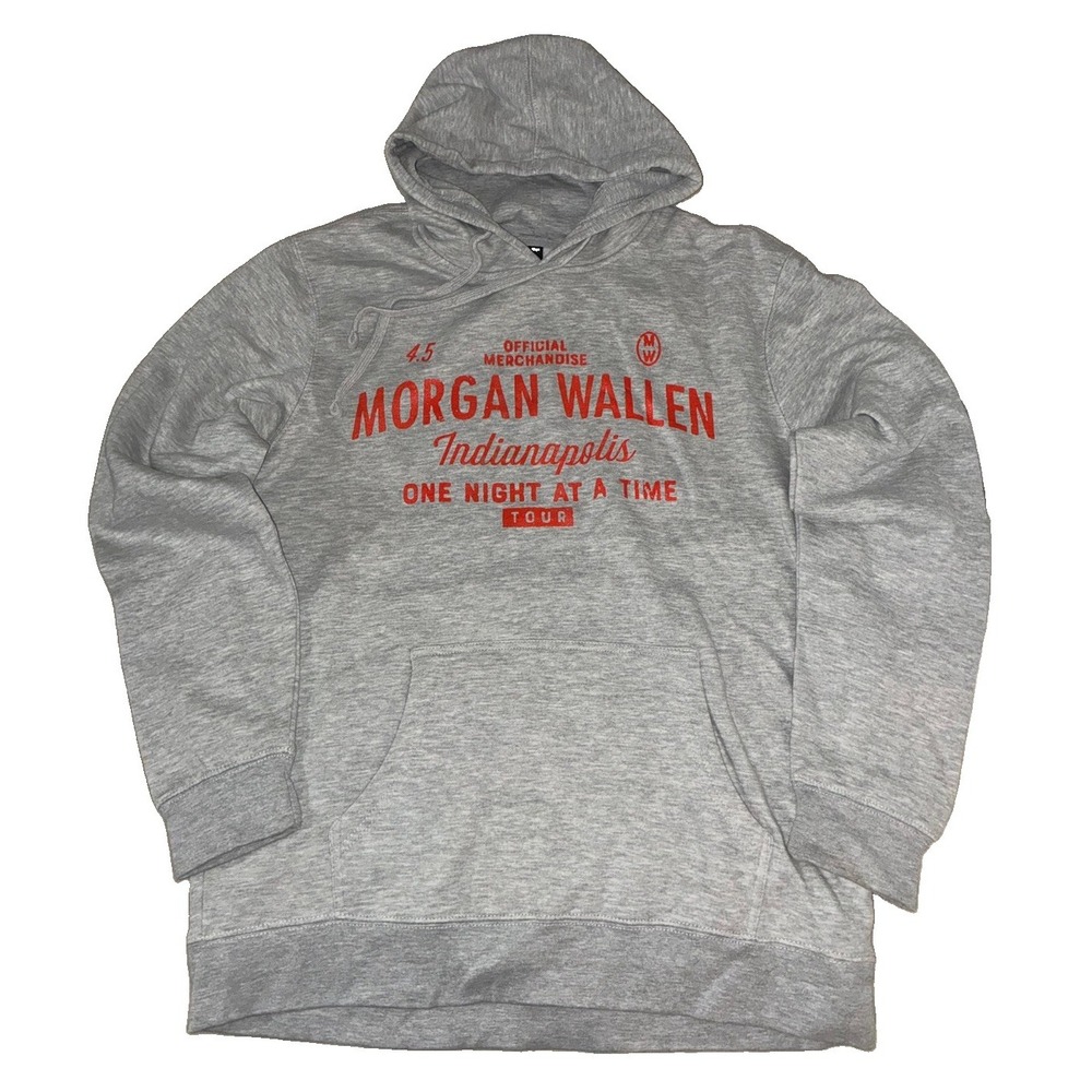Morgan Wallen Hoodie L Gray One Night At A Time Tour 2024 Indianapolis NEW